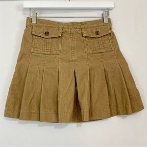 Lands’ End Women’s Pleated Corduroy Pocket Front Mini Skirt Tan Size 0 EUC